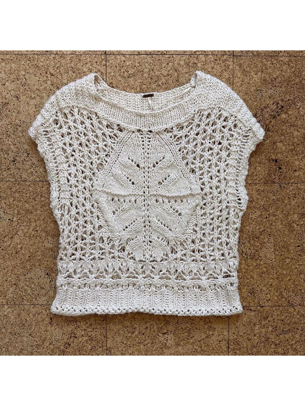 FREE PEOPLE Diamond In The Rough Sweater Cream Women's XS Sleeveless Crochet